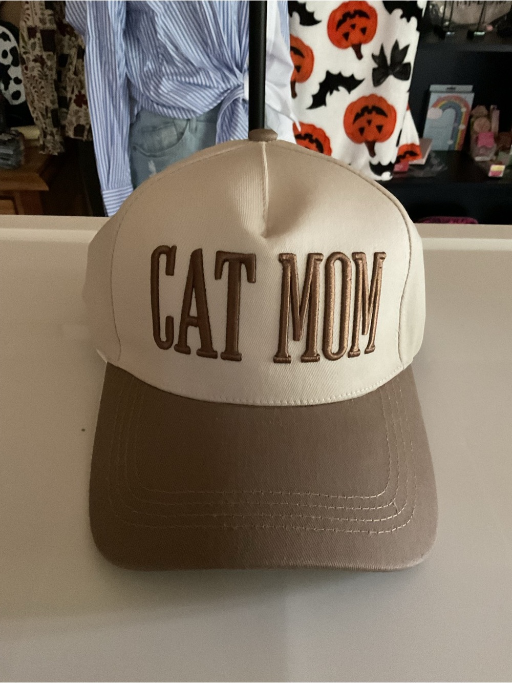 Cat Mom Trucker Hat - Cream and Brown